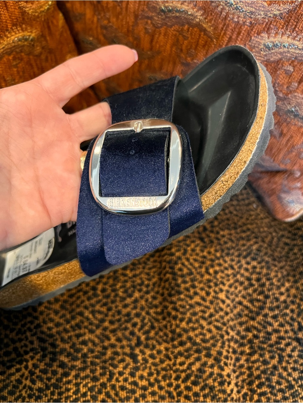 Birkenstock Madrid Big Buckle Velvet Midnight Sandals Blue Sz 38, US 7 - 7 1/2” - Picture 13 of 16
